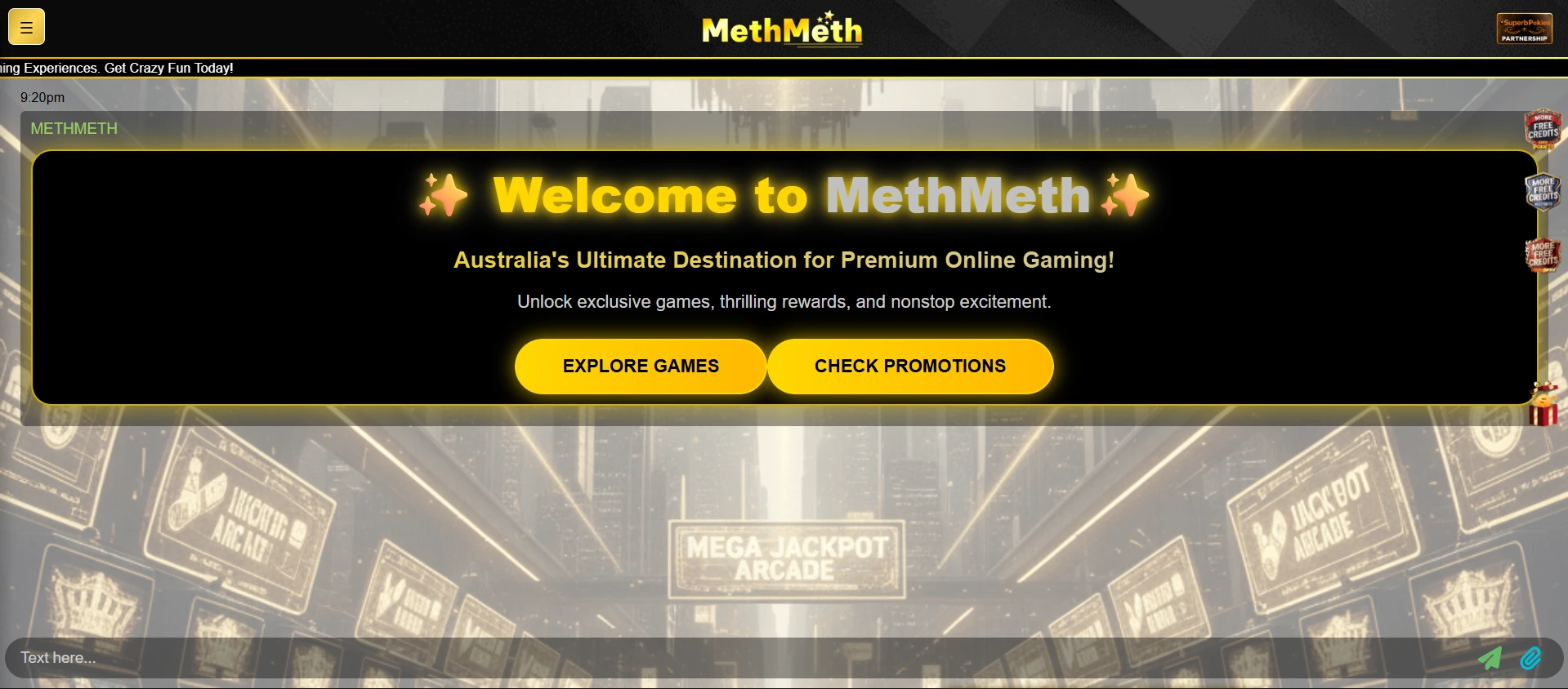 MethMeth Casino support chat window